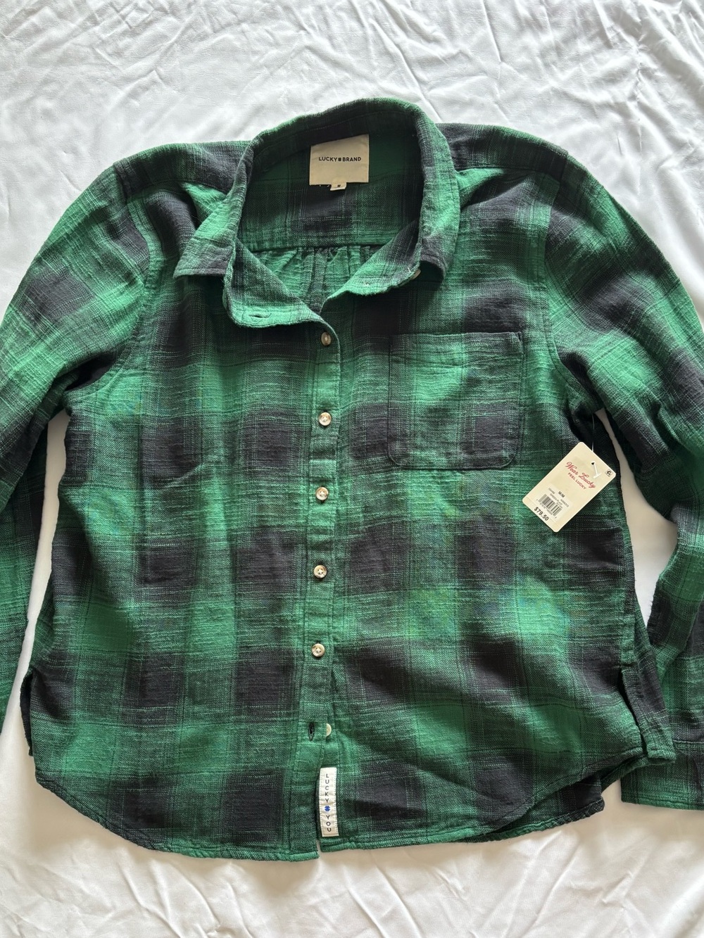 Lucky Brand Green and Black Plaid Button-Up Shirt